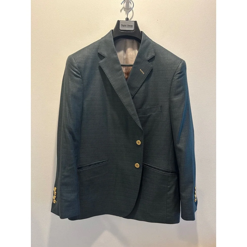 Tom James Executive Collection Teal Blue Textured Blazer Hunting Scene Lining